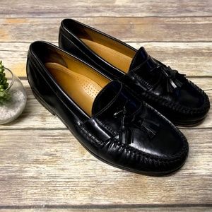 Cole Haan Black Leather Moc Tassel Penny Loafers